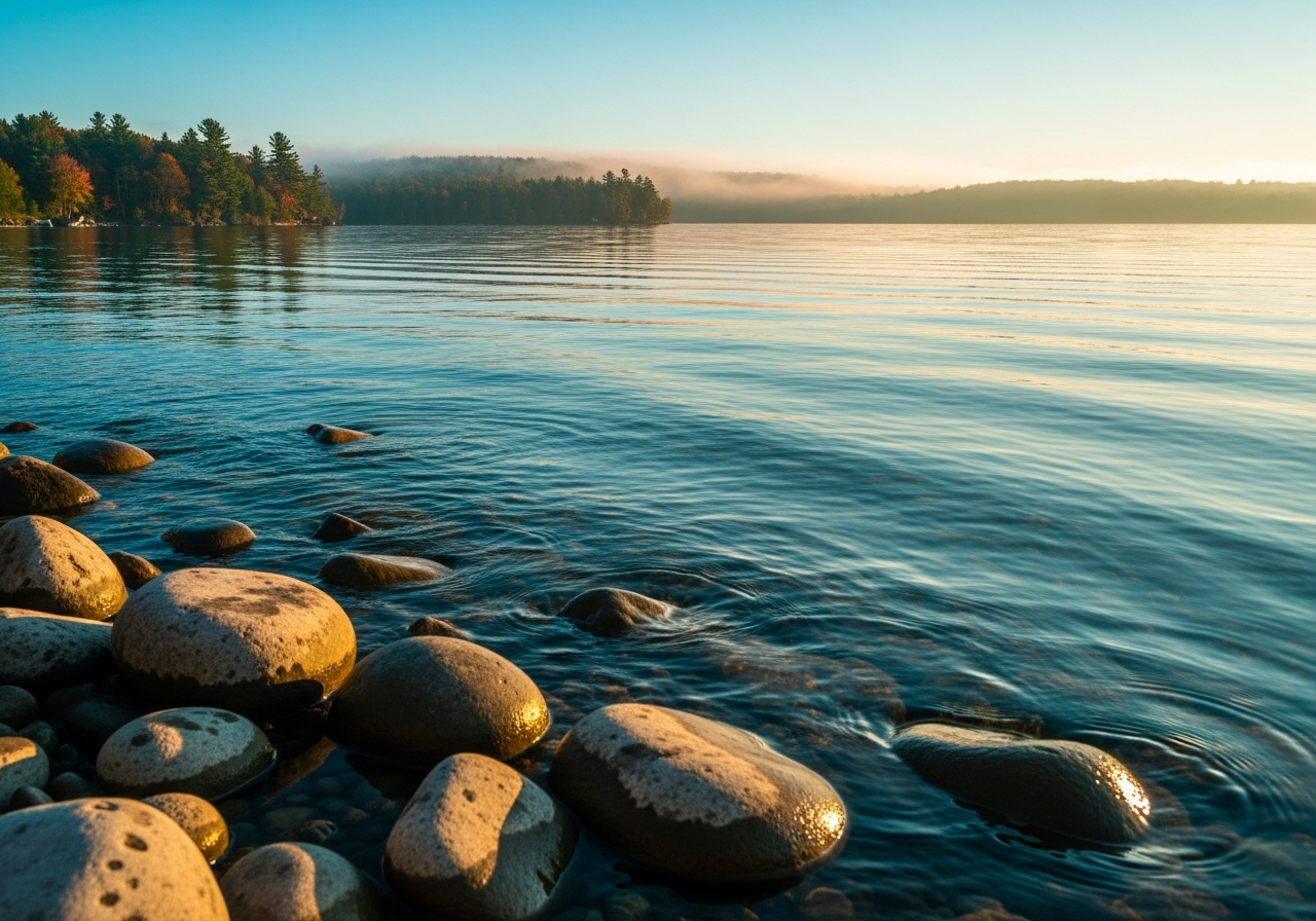 Calm Finger Lakes water at morning light, reflecting the practice's patient-first, independent care